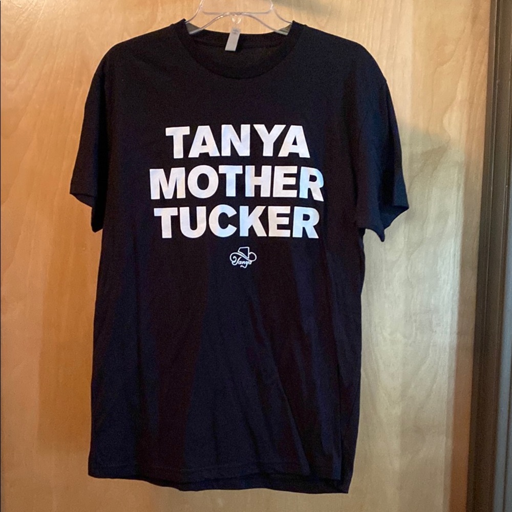Black Graphic Tanya Tucker T-Shirt with White Text; Size L; New